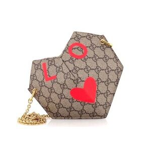 Gucci Beige and Red 3D Heart Chain  Shoulder Love Bag